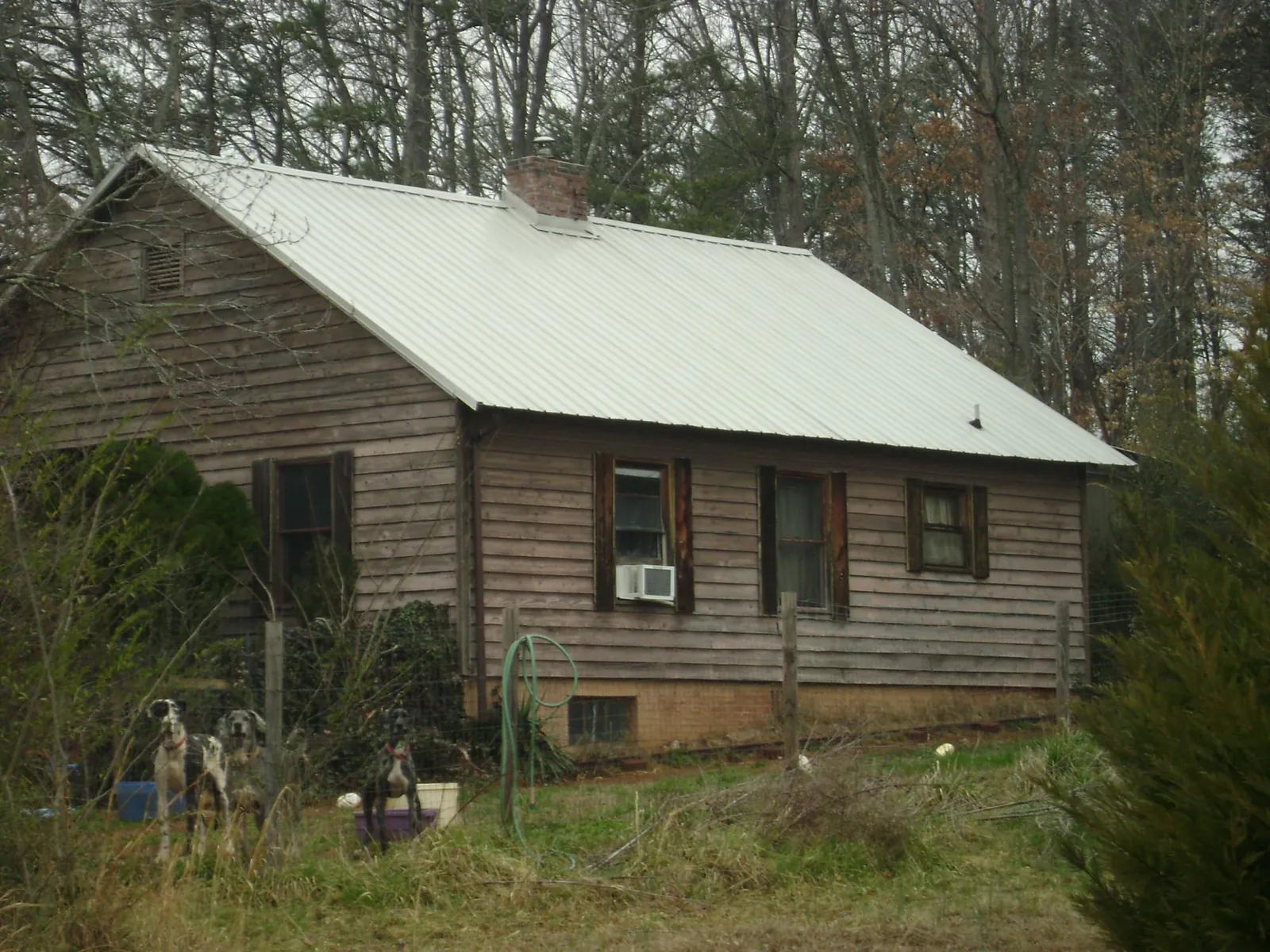 White metal roof on an old wood sided farmhouse, from a Asphalt Shingle Roof Repair job in West Columbia
